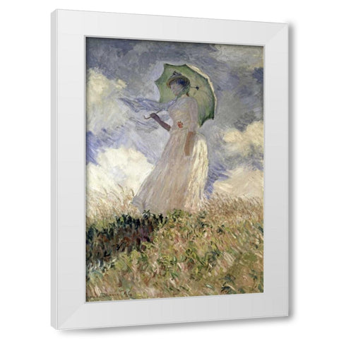 Woman with a Parasol Turned to the Left, 1886 White Modern Wood Framed Art Print by Monet, Claude