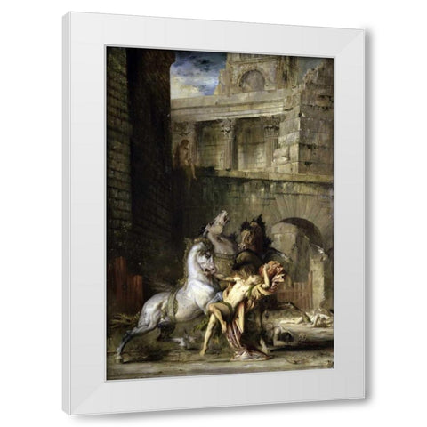 Les Chevaux de Diomede White Modern Wood Framed Art Print by Moreau, Gustave