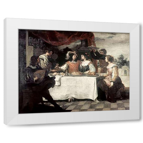 Banquet of The Prodigal Son White Modern Wood Framed Art Print by Murillo, Bartolome Esteban