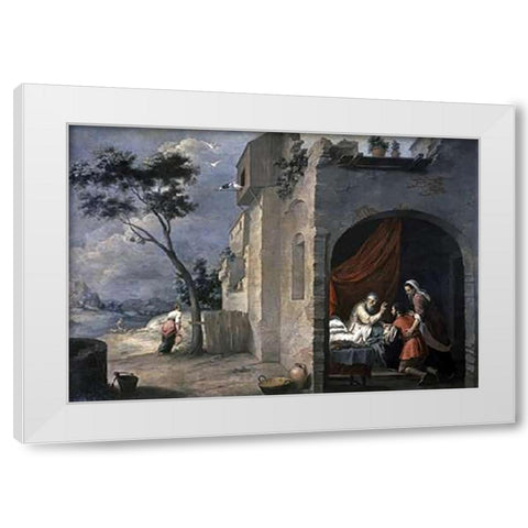 Isaac Blesses Jacob White Modern Wood Framed Art Print by Murillo, Bartolome Esteban