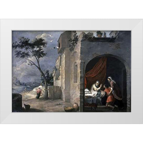 Isaac Blesses Jacob White Modern Wood Framed Art Print by Murillo, Bartolome Esteban