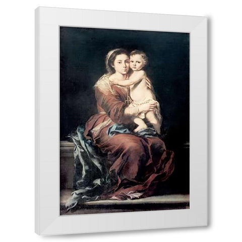 Madonna and The Rosary #1 White Modern Wood Framed Art Print by Murillo, Bartolome Esteban