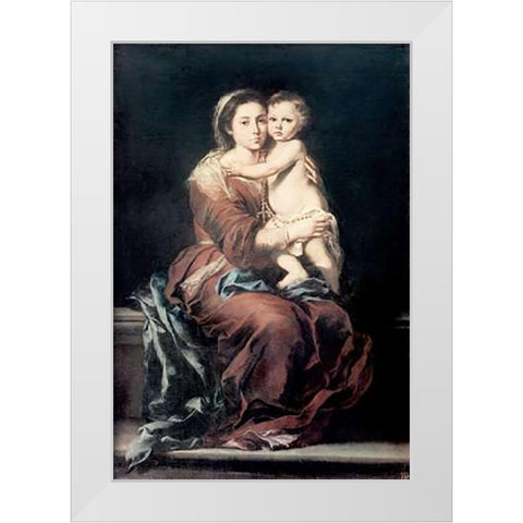 Madonna and The Rosary #1 White Modern Wood Framed Art Print by Murillo, Bartolome Esteban