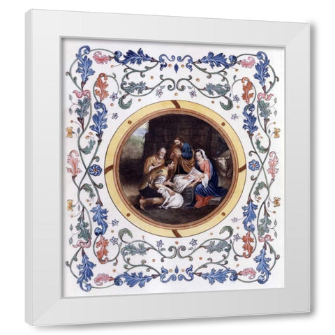 Nativity With Illuminated Border White Modern Wood Framed Art Print by Murillo, Bartolome Esteban