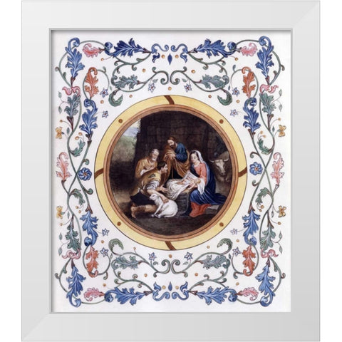 Nativity With Illuminated Border White Modern Wood Framed Art Print by Murillo, Bartolome Esteban