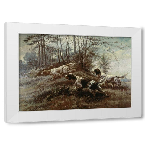 Three Setters Afield White Modern Wood Framed Art Print by Osthaus, Edmund Henry
