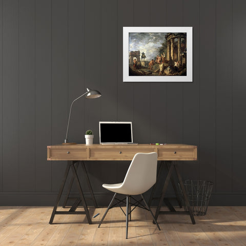 Ruins of Architecture White Modern Wood Framed Art Print by Panini, Giovanni Paolo