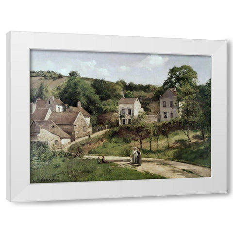 Country Road White Modern Wood Framed Art Print by Pissarro, Camille
