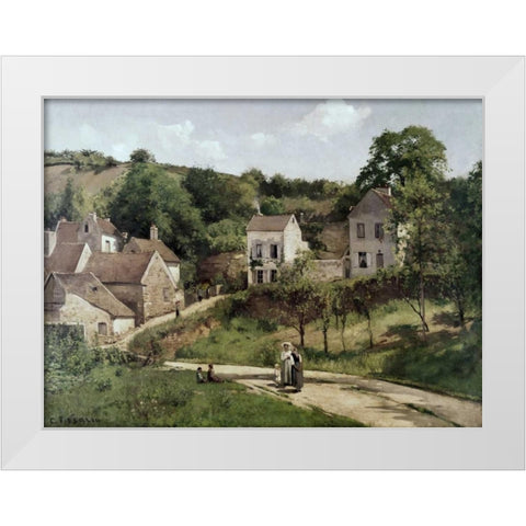 Country Road White Modern Wood Framed Art Print by Pissarro, Camille