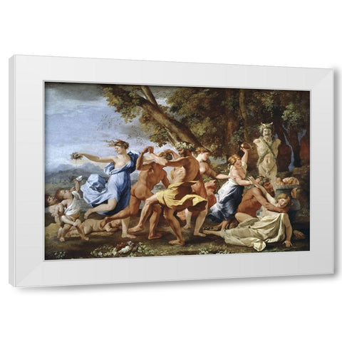 Bacchanalian Revel White Modern Wood Framed Art Print by Poussin, Nicolas