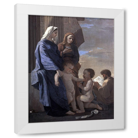 Holy Family White Modern Wood Framed Art Print by Poussin, Nicolas