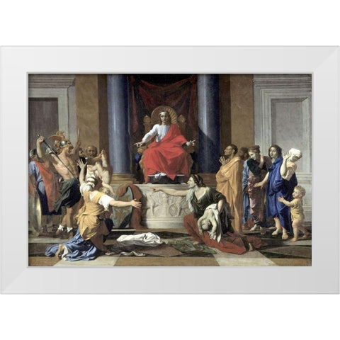 Judgement of Solomon White Modern Wood Framed Art Print by Poussin, Nicolas