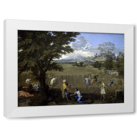 Summer, or Ruth and Boaz White Modern Wood Framed Art Print by Poussin, Nicolas