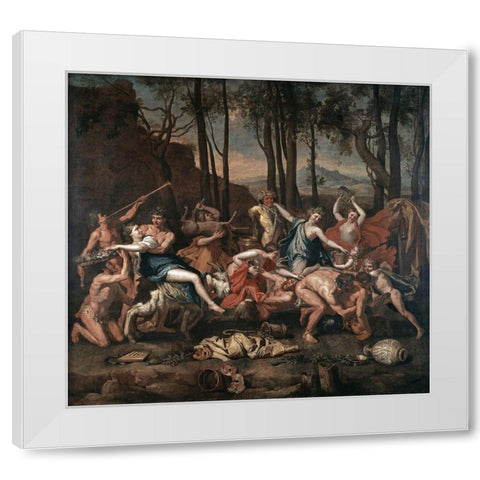 Triumph of Pan White Modern Wood Framed Art Print by Poussin, Nicolas