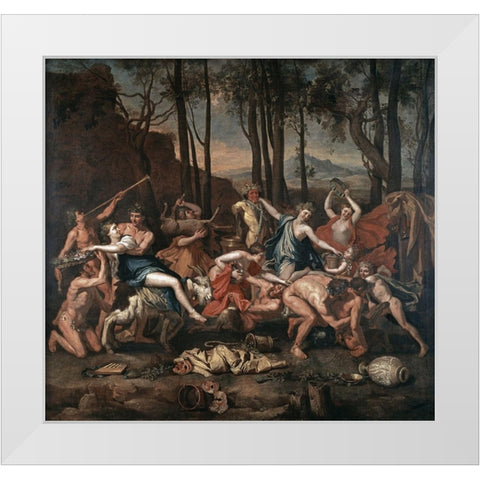 Triumph of Pan White Modern Wood Framed Art Print by Poussin, Nicolas