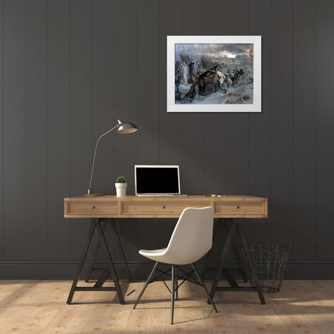 Village Firemen White Modern Wood Framed Art Print by Puvis de Chavannes, Pierre