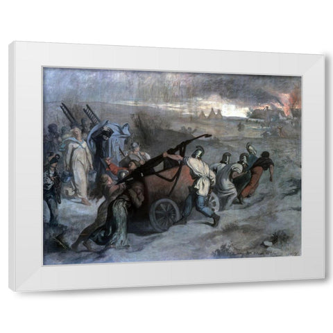 Village Firemen White Modern Wood Framed Art Print by Puvis de Chavannes, Pierre