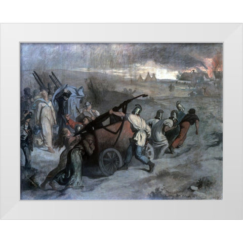 Village Firemen White Modern Wood Framed Art Print by Puvis de Chavannes, Pierre