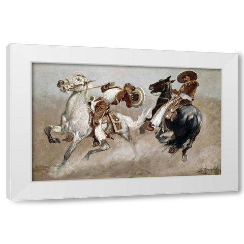 Cowboy Fun In Old Mexico White Modern Wood Framed Art Print by Remington, Frederic