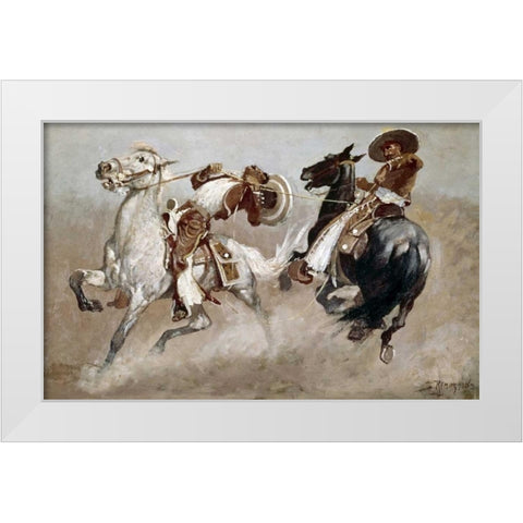Cowboy Fun In Old Mexico White Modern Wood Framed Art Print by Remington, Frederic