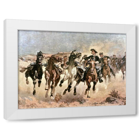 Dismounted: The 4th Troopers Moving White Modern Wood Framed Art Print by Remington, Frederic