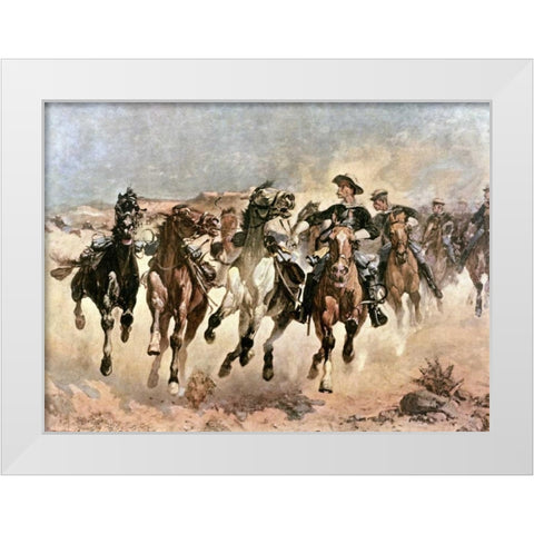 Dismounted: The 4th Troopers Moving White Modern Wood Framed Art Print by Remington, Frederic