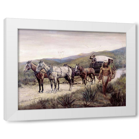 Halted Stagecoach White Modern Wood Framed Art Print by Remington, Frederic
