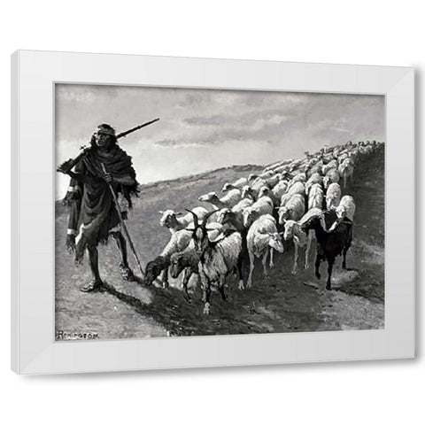 Navajo Sheepherder White Modern Wood Framed Art Print by Remington, Frederic