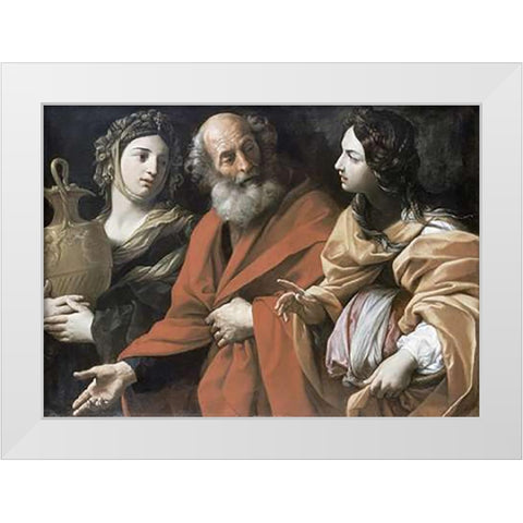 Lot and His Daughters White Modern Wood Framed Art Print by Reni, Guido
