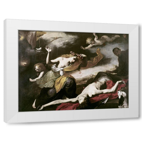 Death of Adonis White Modern Wood Framed Art Print by Ribera, Jusepe de