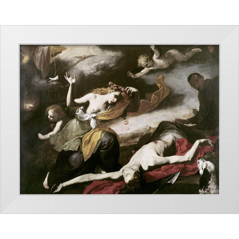 Death of Adonis White Modern Wood Framed Art Print by Ribera, Jusepe de