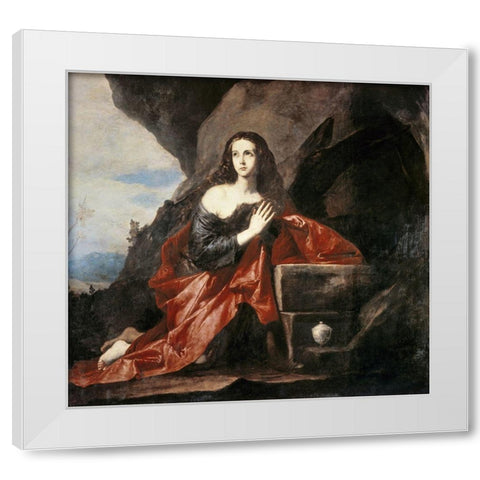 Mary Magdalene White Modern Wood Framed Art Print by Ribera, Jusepe de