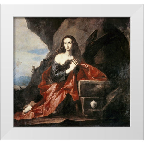 Mary Magdalene White Modern Wood Framed Art Print by Ribera, Jusepe de