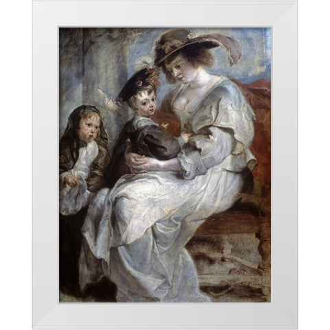 Helena Fourment and Children White Modern Wood Framed Art Print by Rubens, Peter Paul