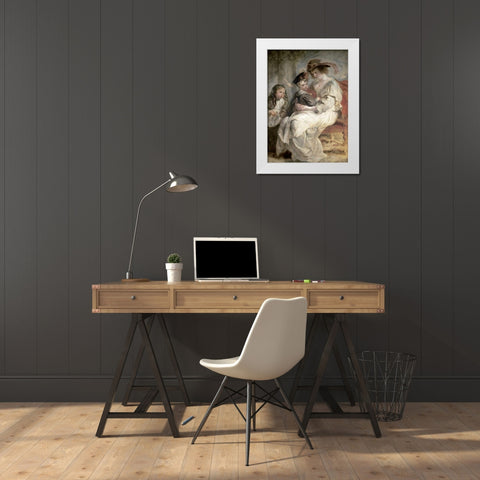 Helena Fourment and Her Children, Claire-Jeanne and Francois White Modern Wood Framed Art Print by Rubens, Peter Paul
