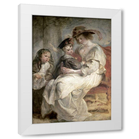 Helena Fourment and Her Children, Claire-Jeanne and Francois White Modern Wood Framed Art Print by Rubens, Peter Paul