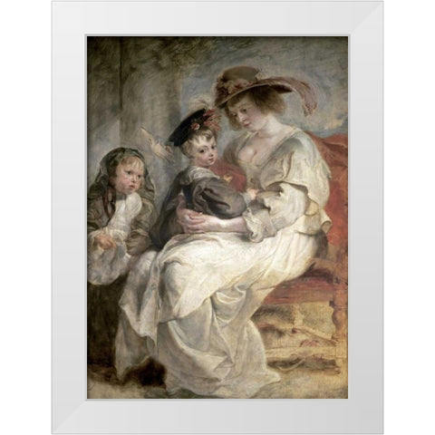 Helena Fourment and Her Children, Claire-Jeanne and Francois White Modern Wood Framed Art Print by Rubens, Peter Paul