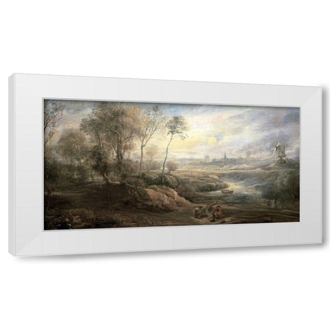 Landscape With a Bird-Catcher White Modern Wood Framed Art Print by Rubens, Peter Paul