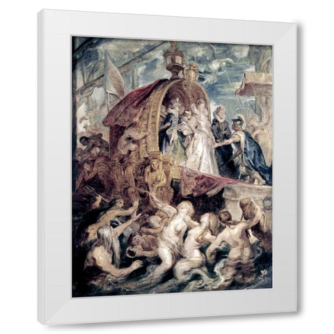 Marie De Medici Arrives In Marseilles White Modern Wood Framed Art Print by Rubens, Peter Paul