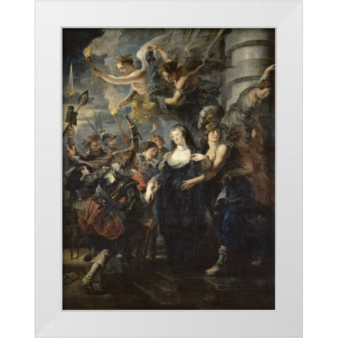 The Flight From Blois - Life of Marie de Medici, Queen of France White Modern Wood Framed Art Print by Rubens, Peter Paul