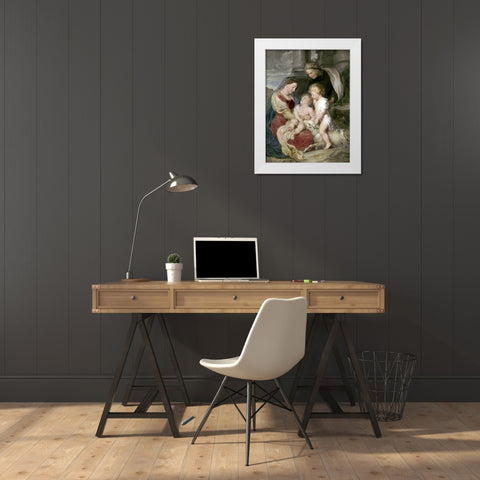 Virgin and Child With St. Elizabeth and St. John White Modern Wood Framed Art Print by Rubens, Peter Paul