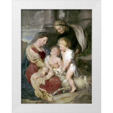 Virgin and Child With St. Elizabeth and St. John White Modern Wood Framed Art Print by Rubens, Peter Paul