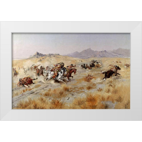Attack White Modern Wood Framed Art Print by Russell, Charles M.