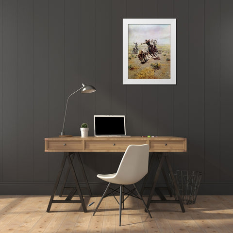 Cowboy Roping a Steer White Modern Wood Framed Art Print by Russell, Charles