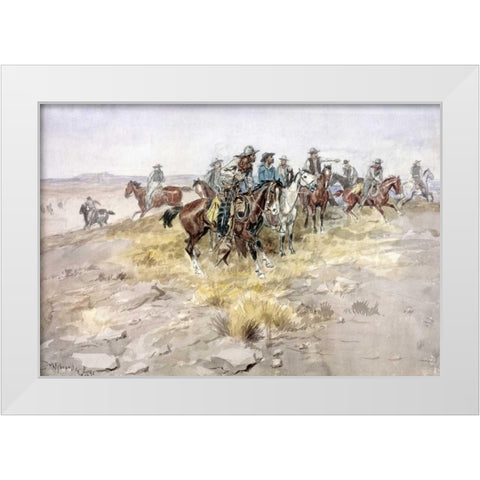 Cowboys White Modern Wood Framed Art Print by Russell, Charles M.
