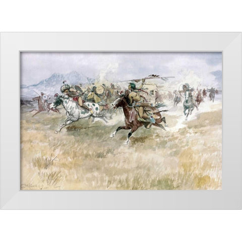 Indian Ambush White Modern Wood Framed Art Print by Russell, Charles M.