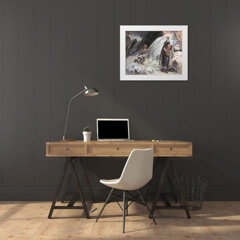 David and Saul In The Cave White Modern Wood Framed Art Print by Tissot, James