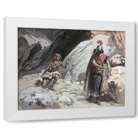 David and Saul In The Cave White Modern Wood Framed Art Print by Tissot, James