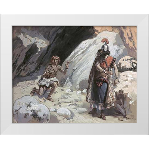 David and Saul In The Cave White Modern Wood Framed Art Print by Tissot, James