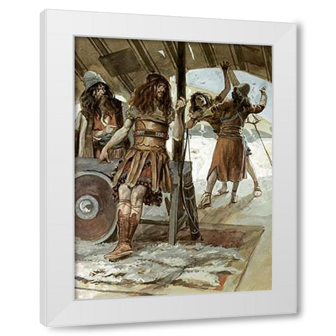 David Causes An Aamalekite To Be Slain White Modern Wood Framed Art Print by Tissot, James